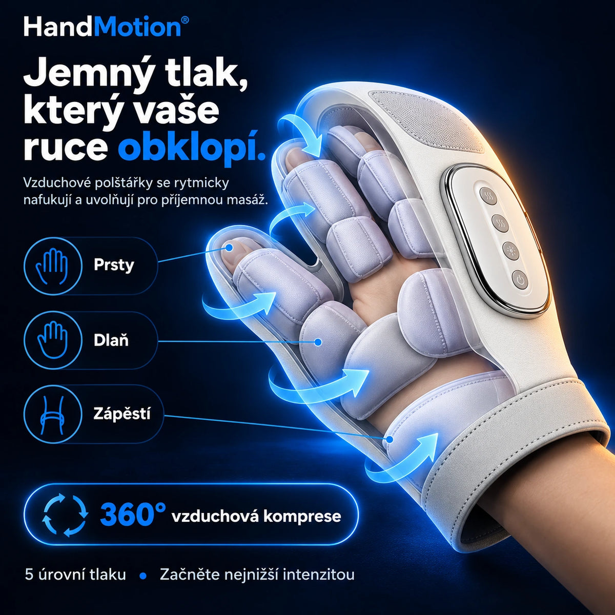 HandMotion® – 360° vzduchová komprese prstů, dlaně a zápěstí