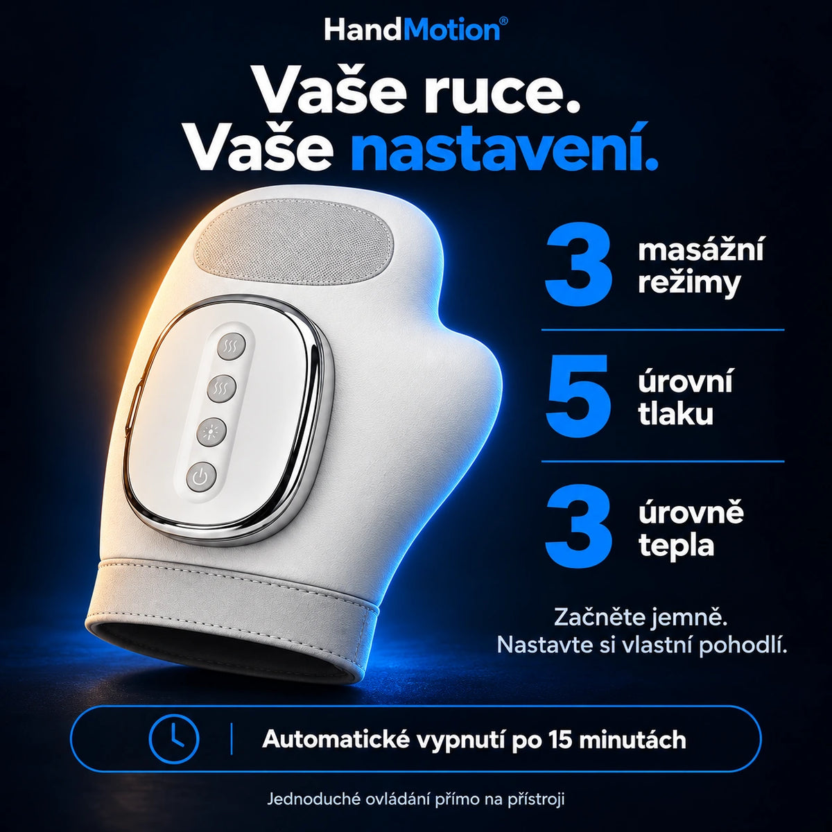HandMotion® – 3 režimy, 5 intenzit tlaku, 3 úrovně tepla